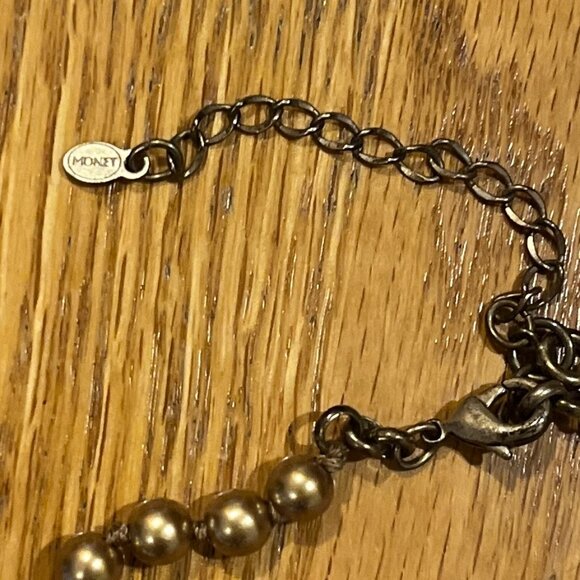 Monet Signed Heart Pendant Necklace VTG Designer Beads Gold beads open Work - Picture 6 of 7